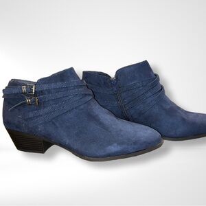 Style & Co Women's Willow,Belt Block Heel Booties, in Navy MicroSuede. Size 12m
